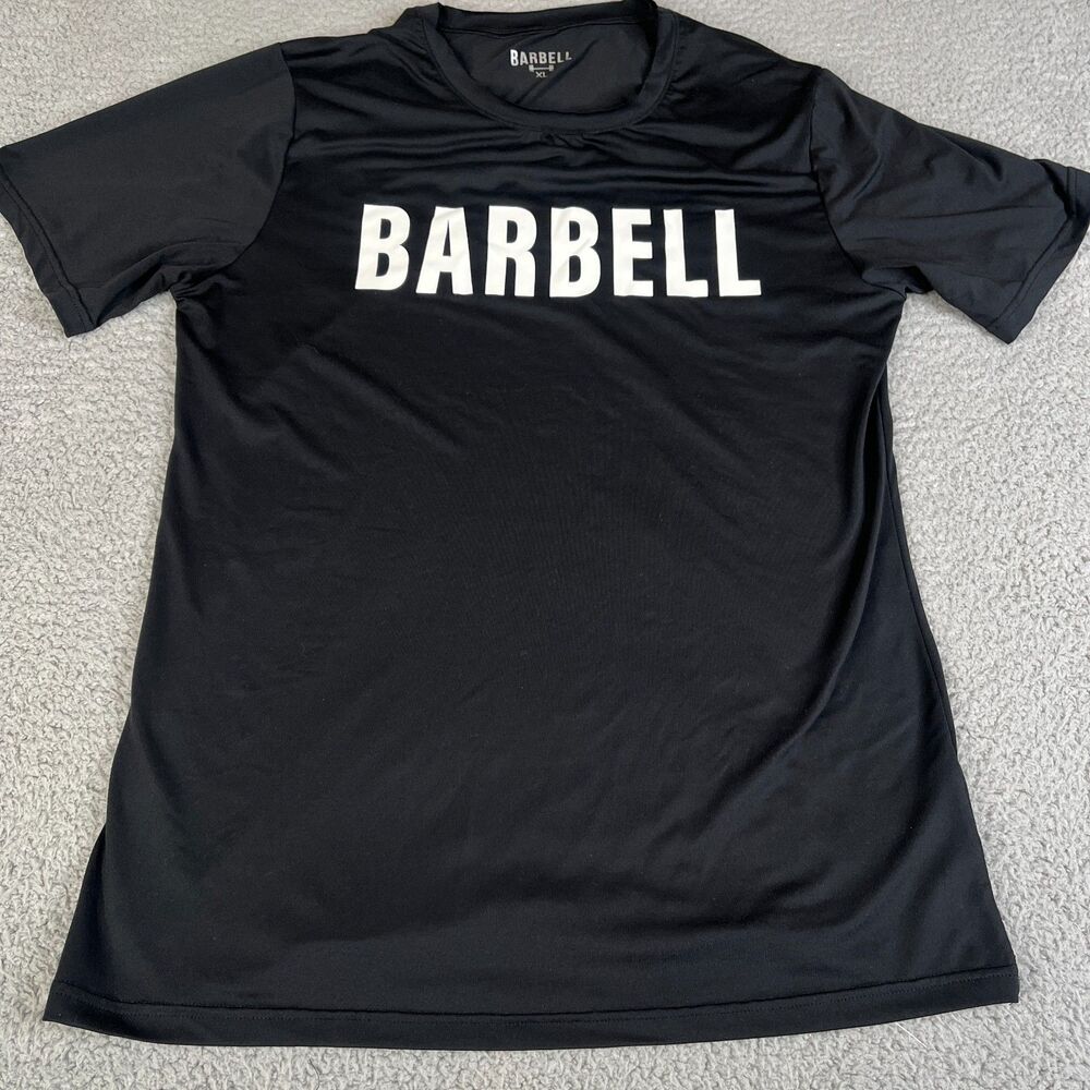 BARBELL T Shirt Mens XL Black Performance Weight Lifting  Workout Fitness Gym